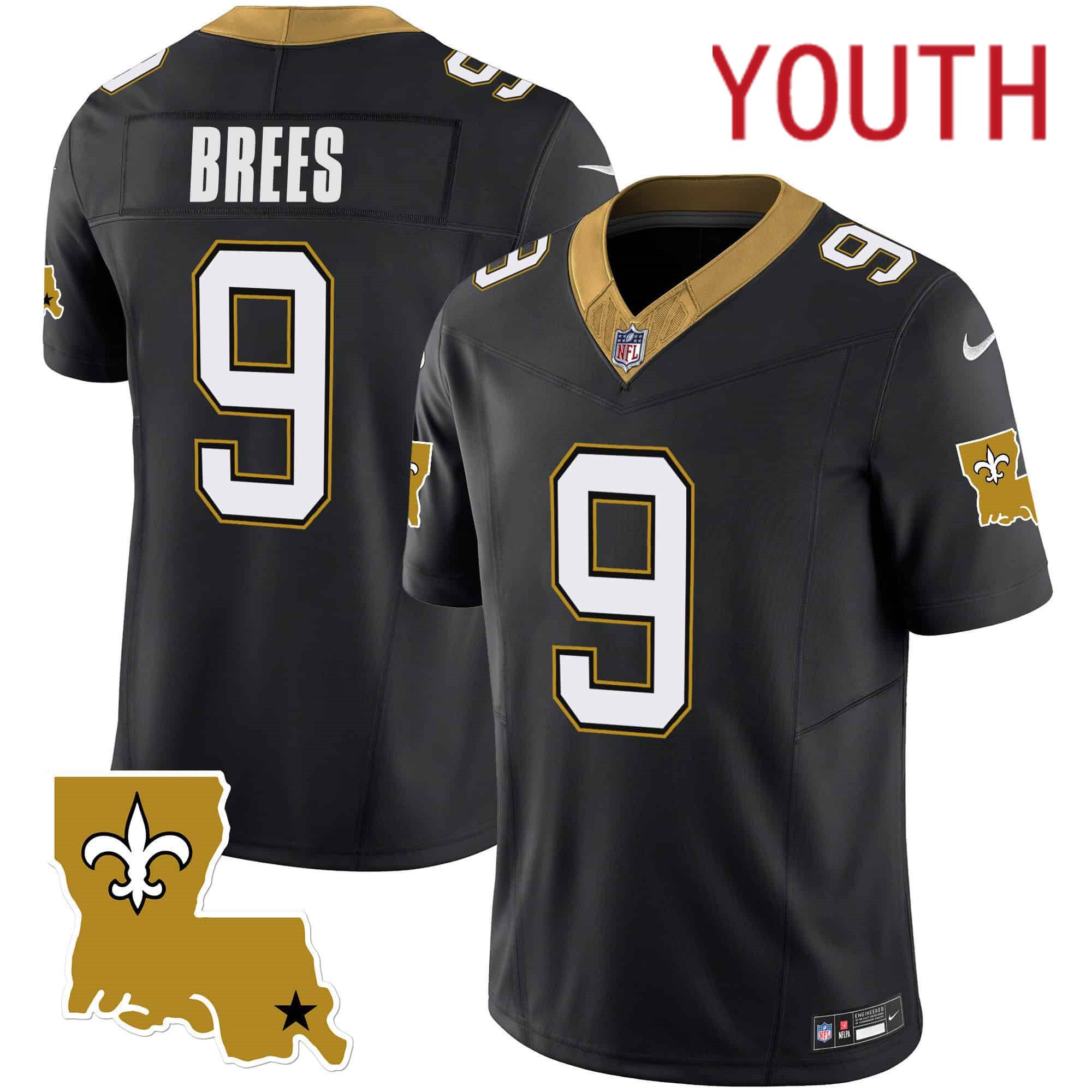 Youth New Orleans Saints #9 Brees Black 2024 Nike 1987 Legacy Vapor Limited NFL Jersey style 1->youth nfl jersey->Youth Jersey